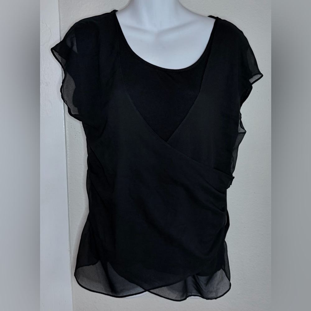 GAP black layered chiffon ruffled sleeve blouse Large